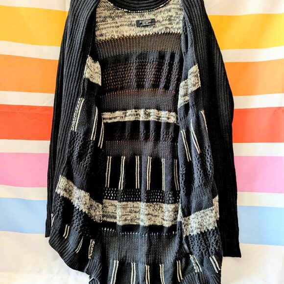 Allsaints Siouxsie Cardigan Black Tan Distressed Knit Grunge Long Duster Fray 4 - Picture 4 of 16
